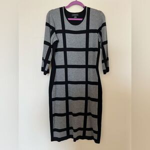 Liz Claiborne SweaterDress Gray Black Check 3/4 Sleeve Crewneck XL
